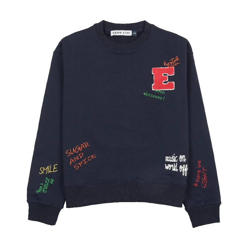 cardigan plush red -Urban Edge Navy Worded Sweatshirt