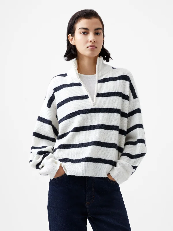 cardigan cozy stack -Vhari Recycled Stripe Half Zip Jumper