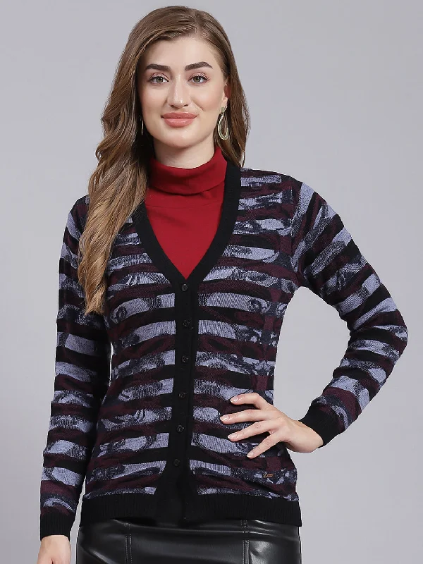 cardigan chill urban -Women Black Jaquard Wool blend Cardigan