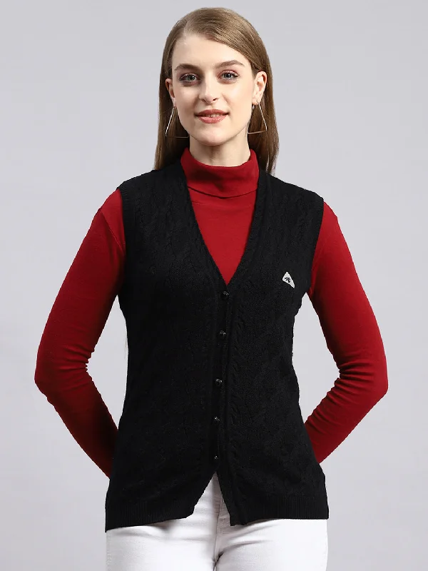 cardigan chill urban -Women Black Self Cardigan