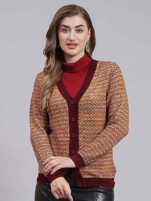 cardigan refined maroon -Women Maroon Jaquard Pure wool Cardigan