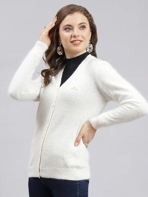 cardigan sharp mustard -Women Off White Solid Angoora Cardigan