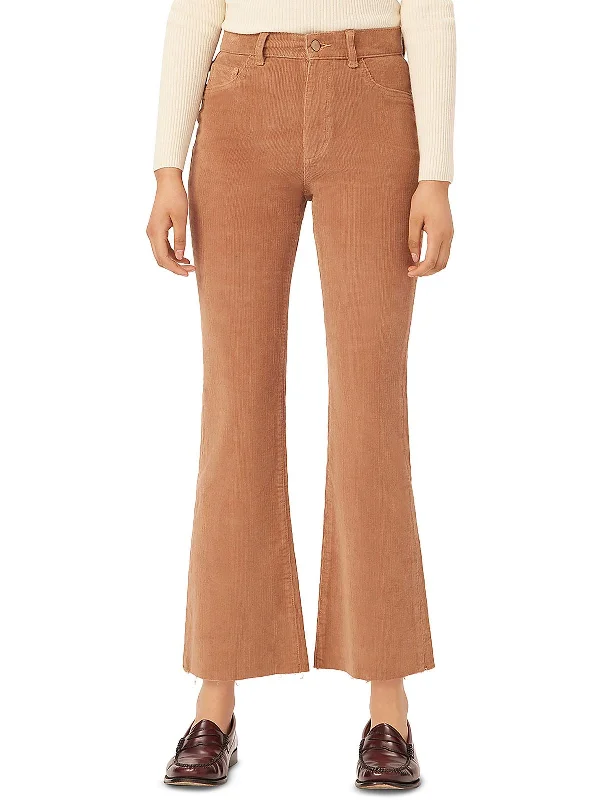 burnt orange culottes pants trendy -Bridget Womens Frayed Hem Corduroy Bootcut Pants