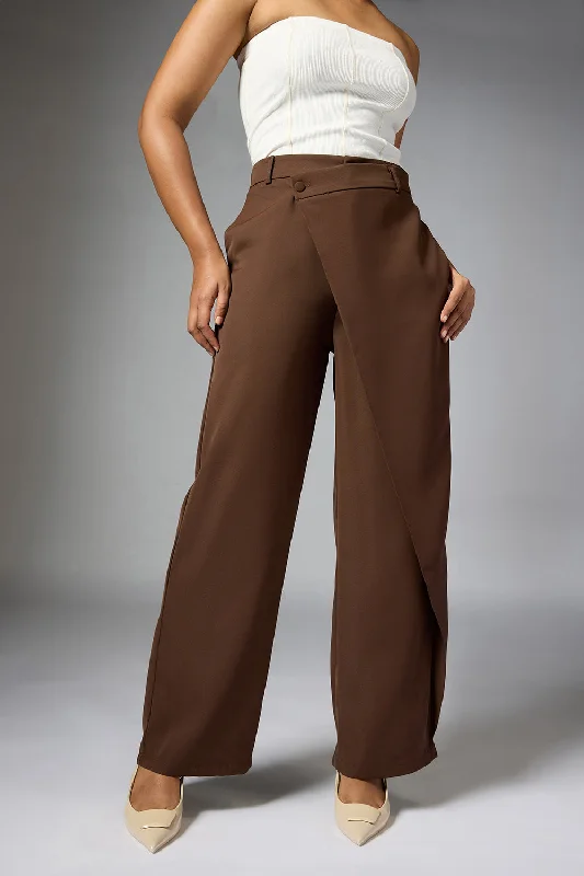 heather grey chino pants classic -Cedar Brown Wrap Front Korean Pants