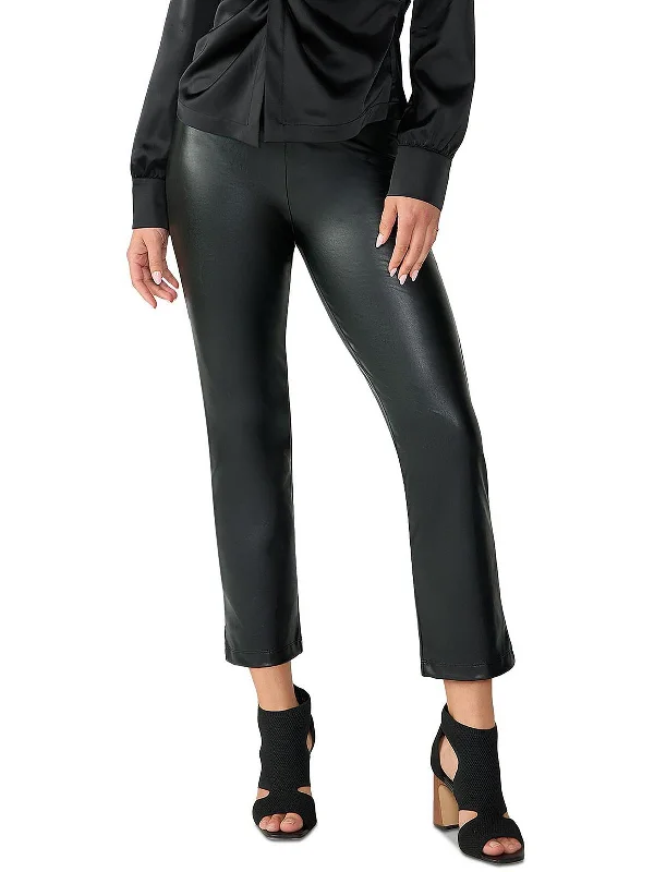 burnt orange faux leather pants edgy -Carnaby Kick Womens Faux Leather Skinny Cropped Pants