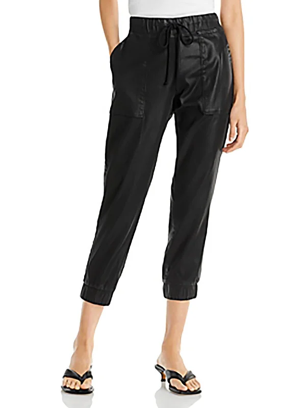 olive faux leather pants edgy -Chelsea Womens High Rise Cropped Jogger Pants