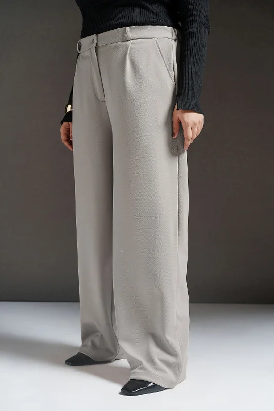 teal jogger pants relaxed -Dove Grey Curve Textured Korean Pants