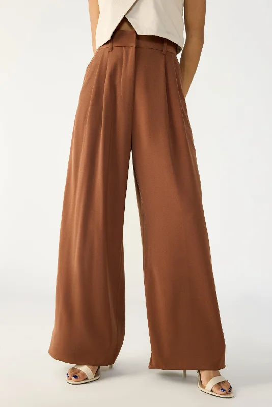 khaki palazzo pants stylish -Downtown Brown Adjustable Korean Pants