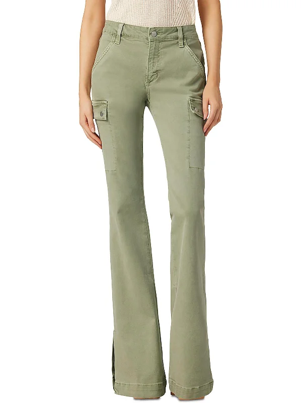 coral twill pants casual -Frankie Womens Split Hem Denim Cargo Jeans