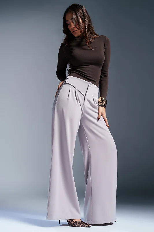 taupe utility pants versatile -Gentle Grey Stylised Waist Korean Pants