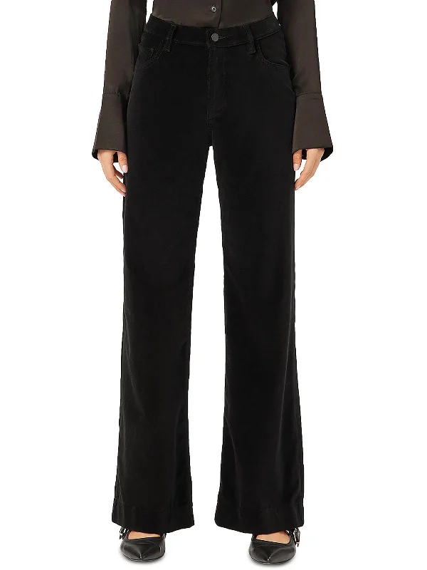 khaki slim fit pants sleek -Hepburn Womens Velvet High Rise Wide Leg Pants