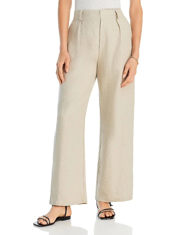 soft beige track pants comfy -Ida Womens Linen Pleated Ankle Pants