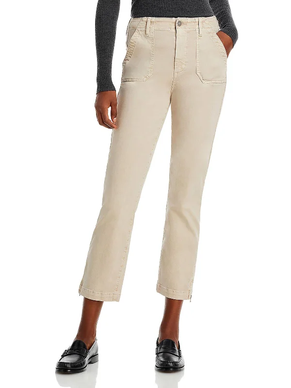 taupe relaxed fit pants casual -Jolie Womens High Rise Cargo Straight Leg Jeans