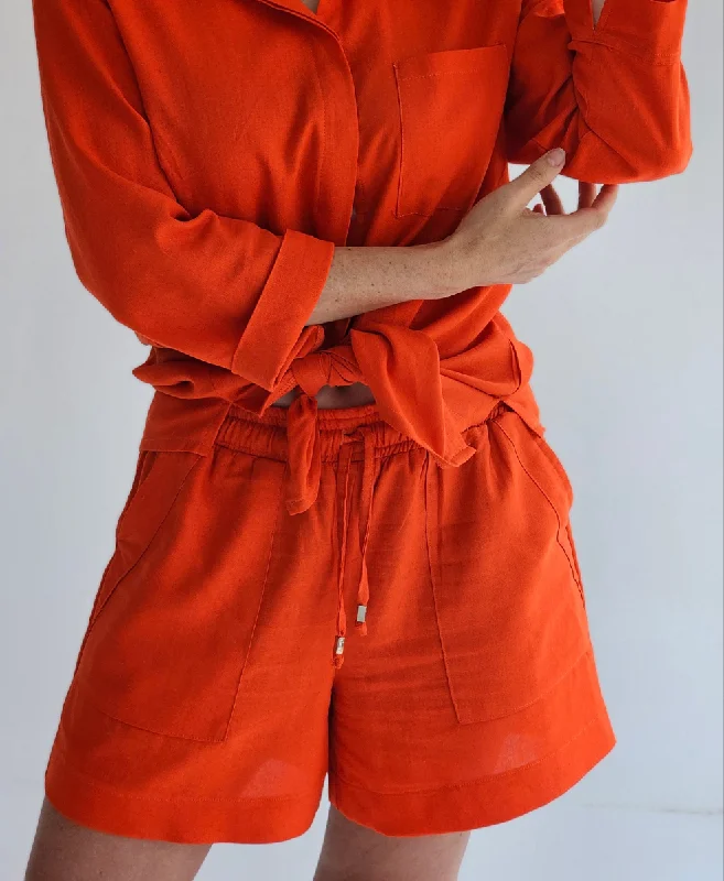 khaki culottes pants trendy -Laurel shorts Tangerine