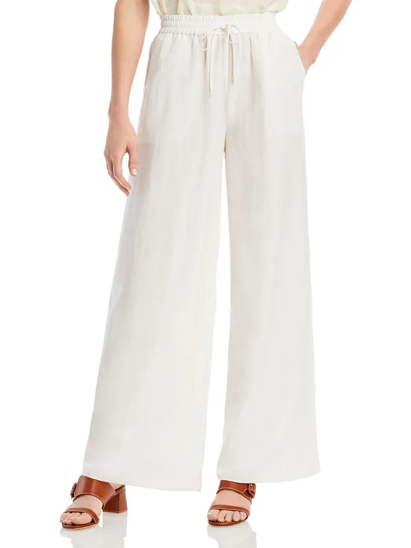 coral track pants comfy -Luisa Womens Tencel Drawstring Wide Leg Pants