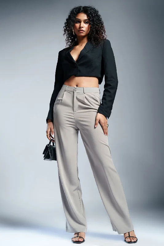 peach high waisted pants stylish -Luminous Grey Straight Fit Korean Pants