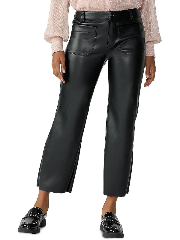 peach jogger pants relaxed -Marine Womens Faux Leather Crop Ankle Pants