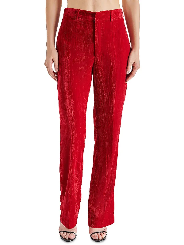 burnt orange twill pants polished -Mercer Womens Crushed Velvet Dressy Straight Leg Pants