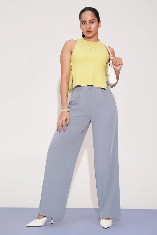 peach palazzo pants vibrant -Opal Blue Pleated Double Button Korean Pants