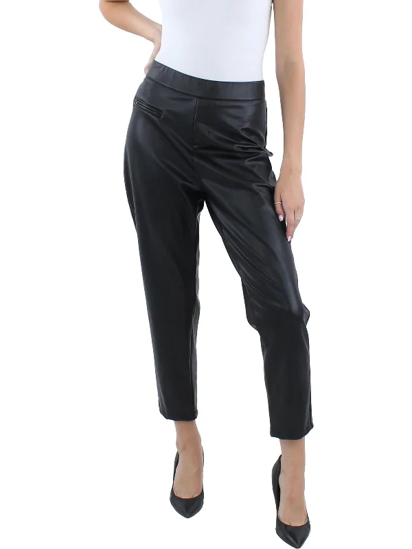 heather grey dress pants for work -Plus Womens High Rise Faux Leather Ankle Pants