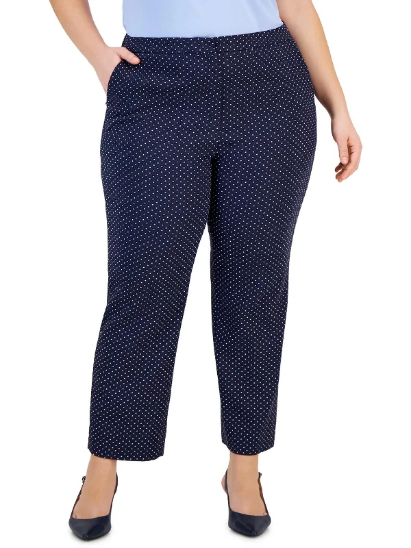 navy blue faux leather pants bold -Plus Womens High Rise Polka-Dot Ankle Pants