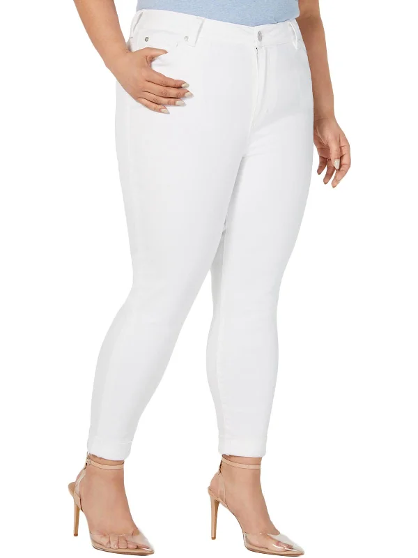 soft beige dress pants smart -Plus Womens High Rise Rolled Skinny Jeans