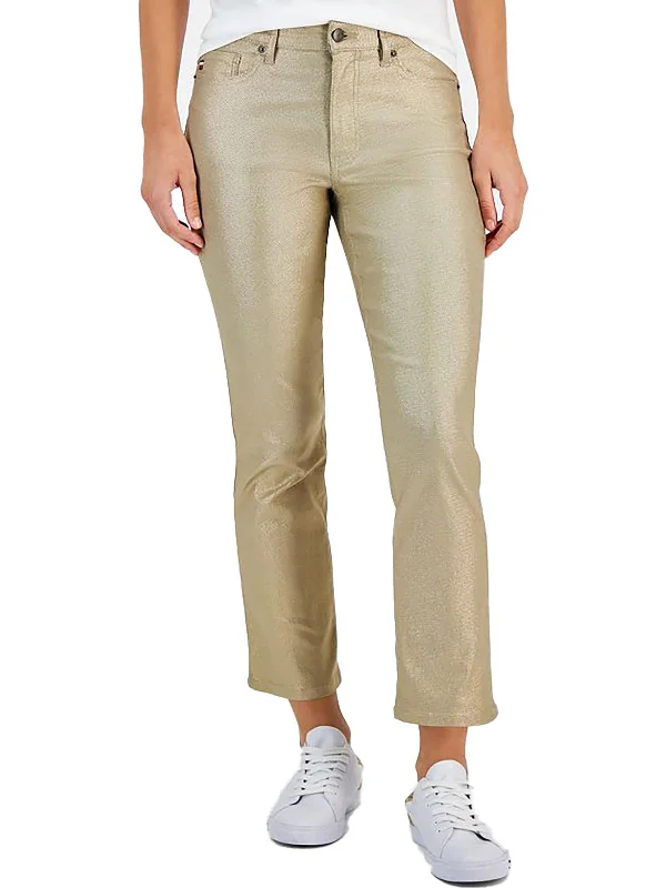 olive stretch jeans modern -Plus Womens Metallic High Rise Skinny Jeans