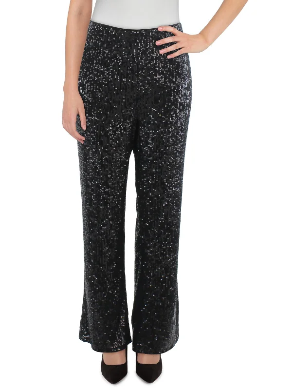 olive dress pants polished -Plus Womens Sequined Mesh Palazzo Pants