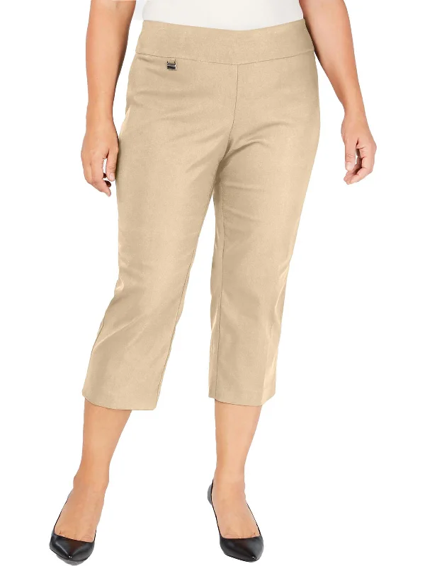 peach slim fit pants sleek -Plus Womens Woven Stretch Capri Pants