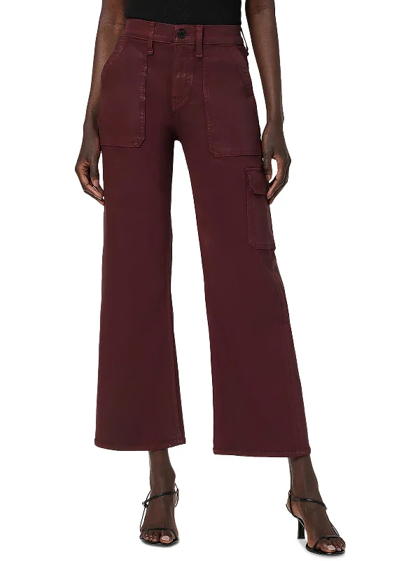 coral cigarette pants chic -Rosie Womens Coated Wide Leg Cargo Jeans