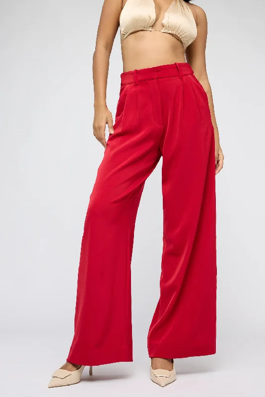 lilac culottes pants trendy -Red Claret Adjustable Korean Pants