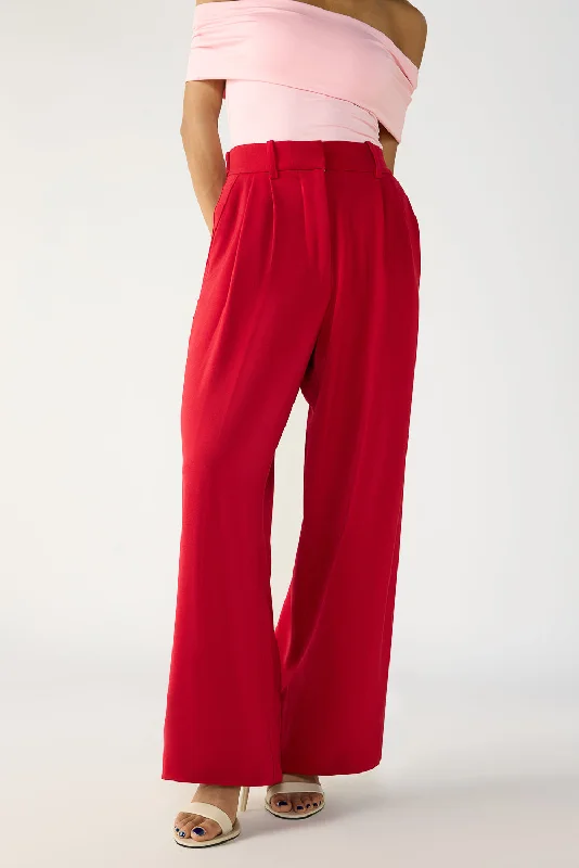 teal twill pants polished -Ruby Red Adjustable Korean Pants