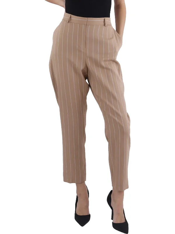 teal cargo pants rugged -Shannon Womens Pinstripe High Rise Straight Leg Pants