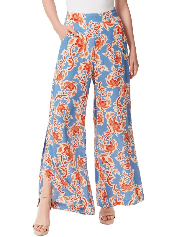 coral jogger pants relaxed -Shaye Womens Floral Print Viscose Wide Leg Pants