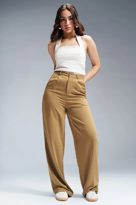 khaki harem pants boho -Toffee Brown Single Pleated Korean Pants