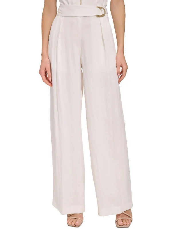 peach culottes pants trendy -Womens Belted Suit Separate Wide Leg Pants