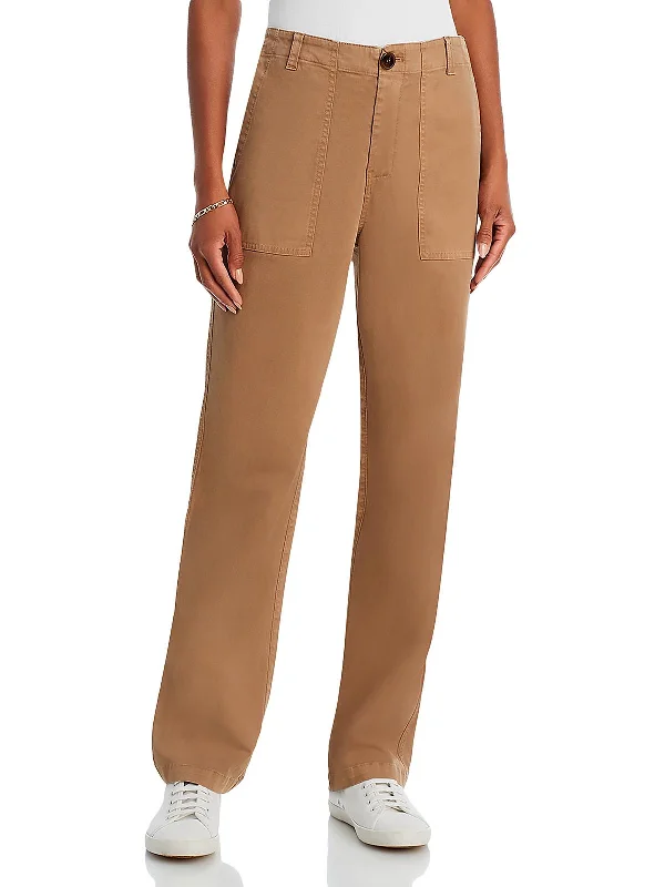 soft beige palazzo pants stylish -Womens Coated Cotton Straight Leg Pants