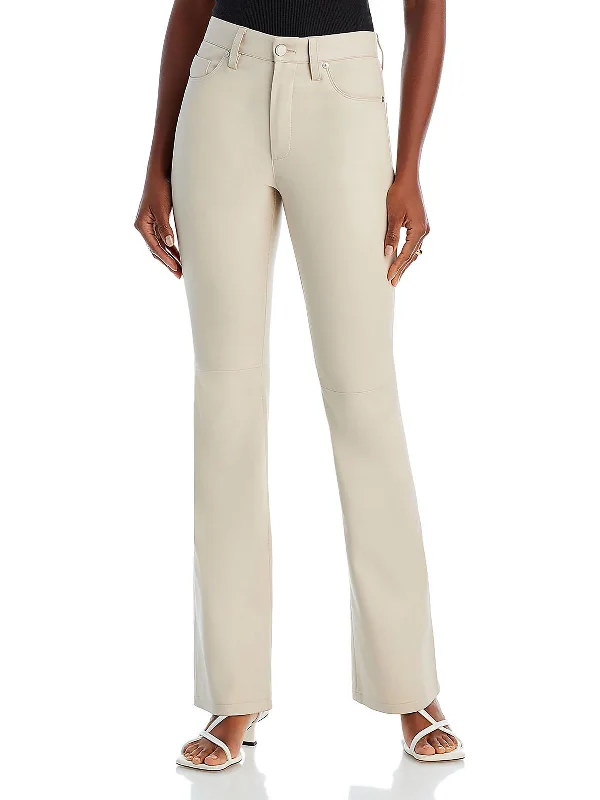 soft beige track pants breathable -Womens Faux Leather Casual Ankle Pants