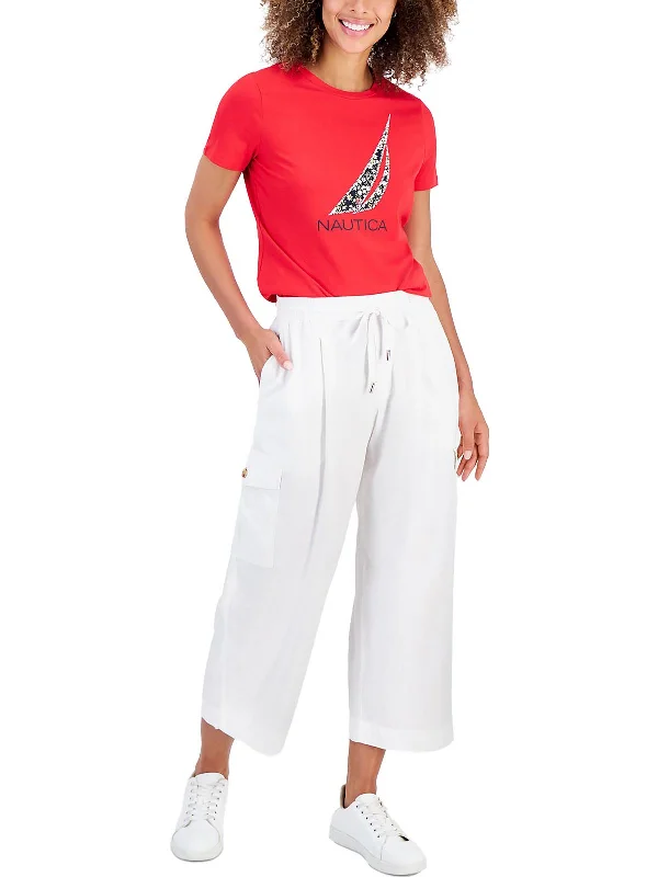 coral twill pants vibrant -Womens High Rise Drawstring Cargo Pants