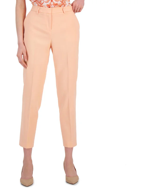 coral faux leather pants edgy -Womens High Rise Solid Straight Leg Pants