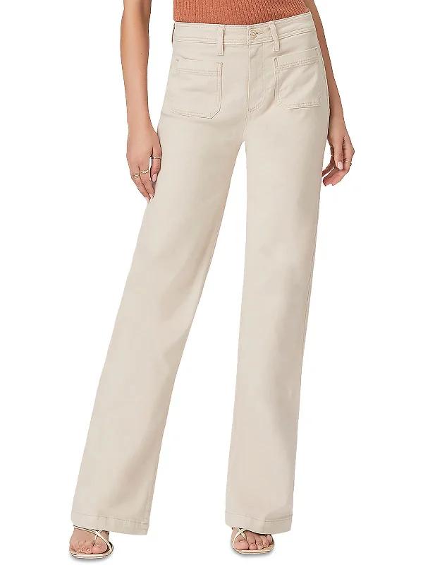 taupe dress pants polished -Womens High Rise Solid Wide Leg Jeans