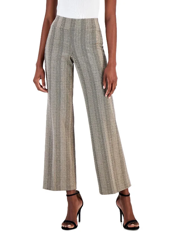 indigo cigarette pants sleek -Womens Knit High Rise Wide Leg Pants