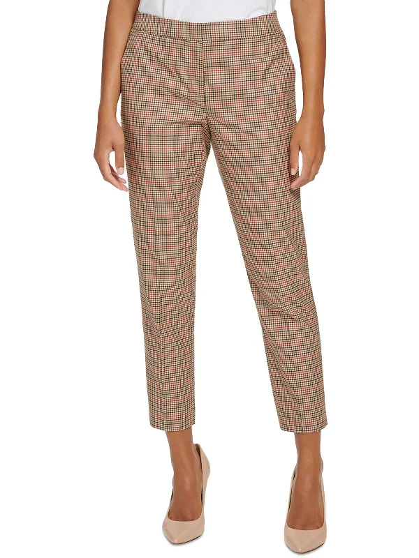 heather grey twill pants polished -Womens Plaid Slim Leg Ankle Pants