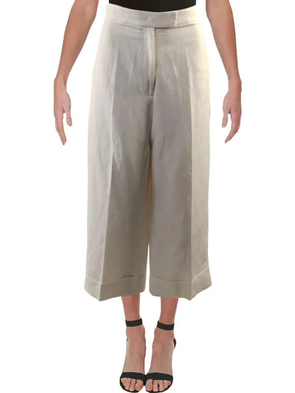 indigo utility pants versatile -Womens Wide Leg Linen Blend Culottes