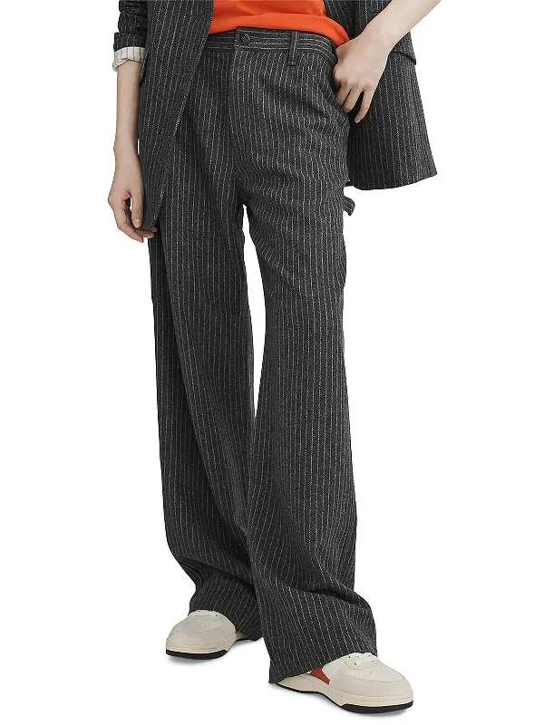 soft beige harem pants boho -Womens Wool Blend Striped Dress Pants