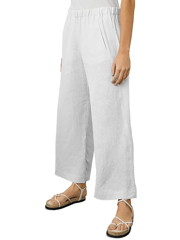 coral palazzo pants chic -Womens Woven Linen Cropped Pants